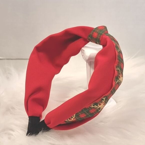 GOLD DEER RED GREEN PLAID CHRISTMAS HEADBAND - Picture 4 of 5